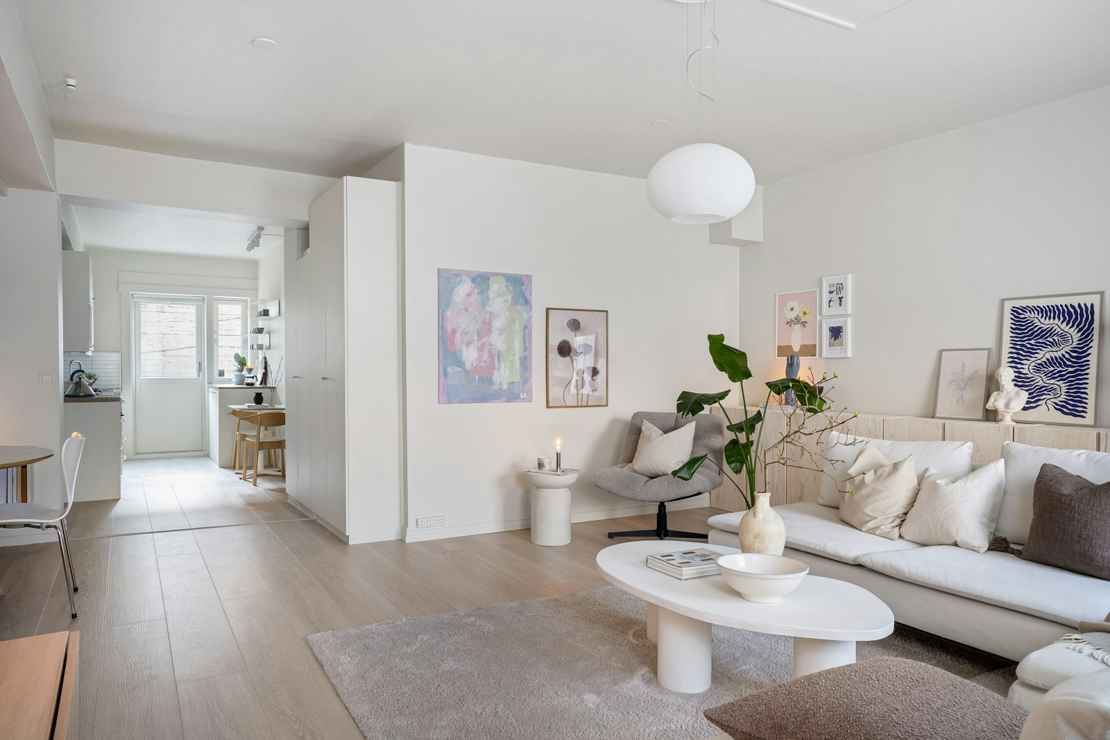 Bright living room with freshly finished white walls